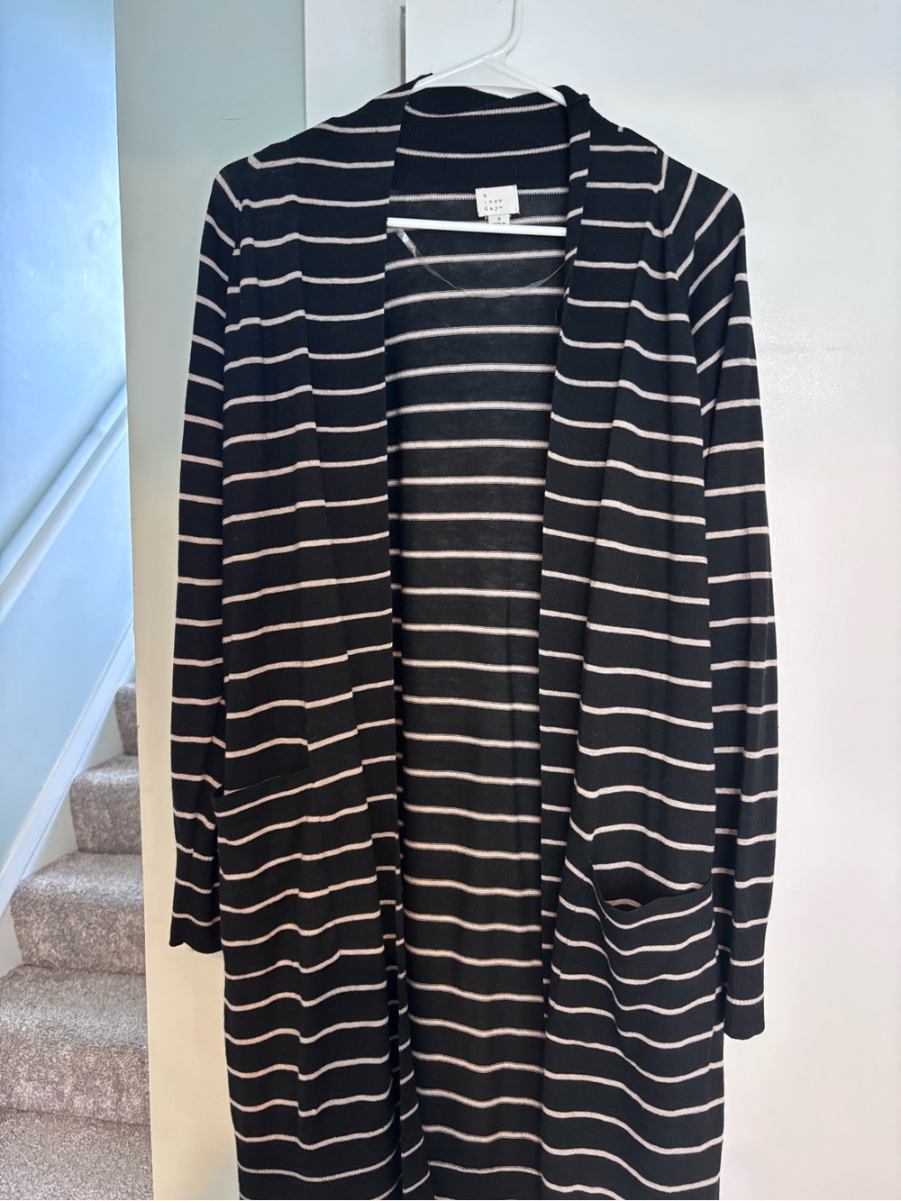 a new day Black and White Striped Open-Front Cardigan